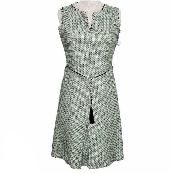 Karl Lagerfeld Paris Dresses & Skirts - Karl Lagerfeld Green Tweed Fringe Sheath Dress Sz 12